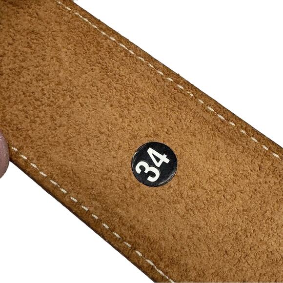 Calfskin Sturdy Soft Natural Color Brass Buckle Belt - TAN - Picture 6 of 7